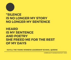 Quote: Silence is no longer my story, no longer my sentence. Heard is my sentence and poetry, she freed me for the rest of my days.