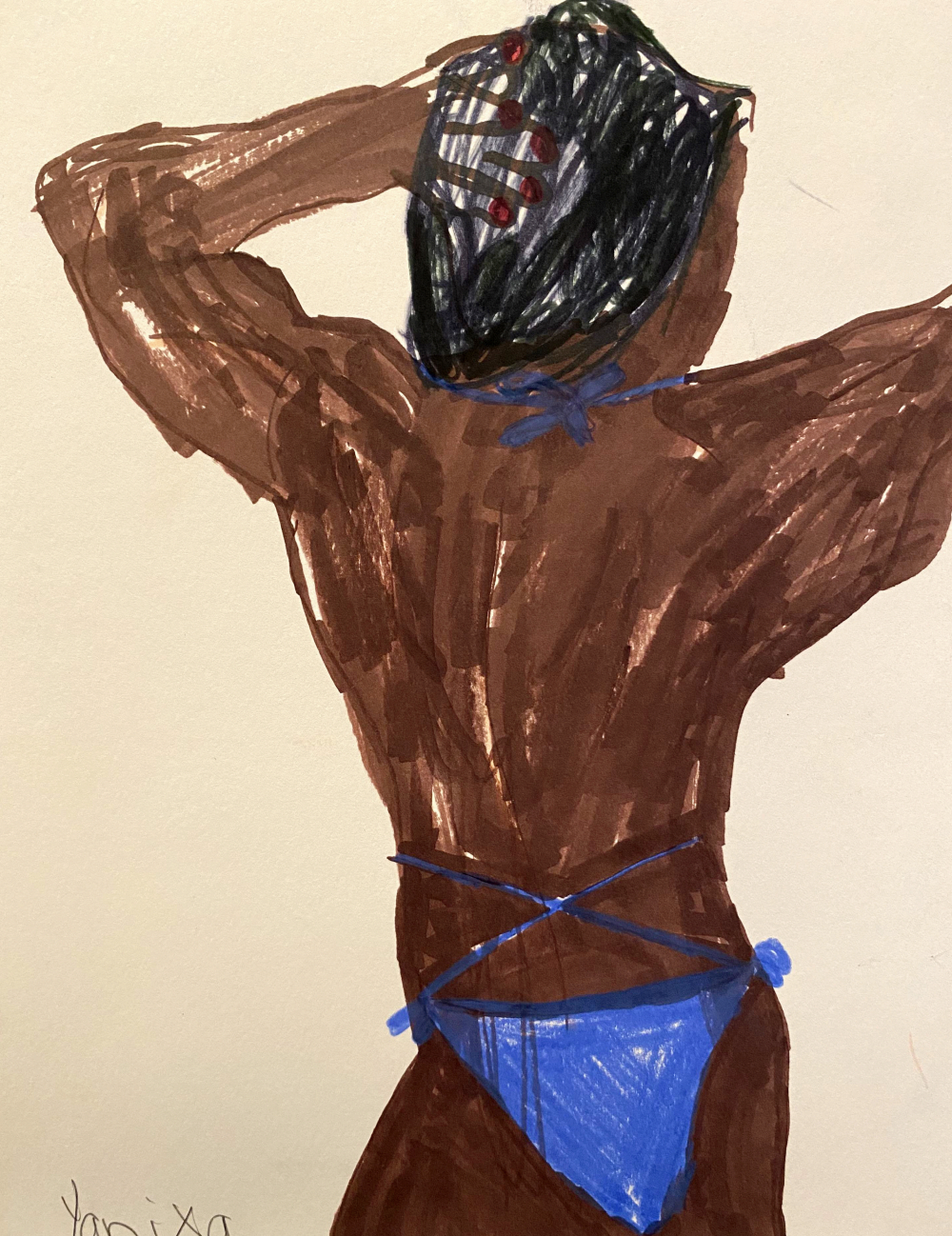 magic marker drawing of a black female body builder