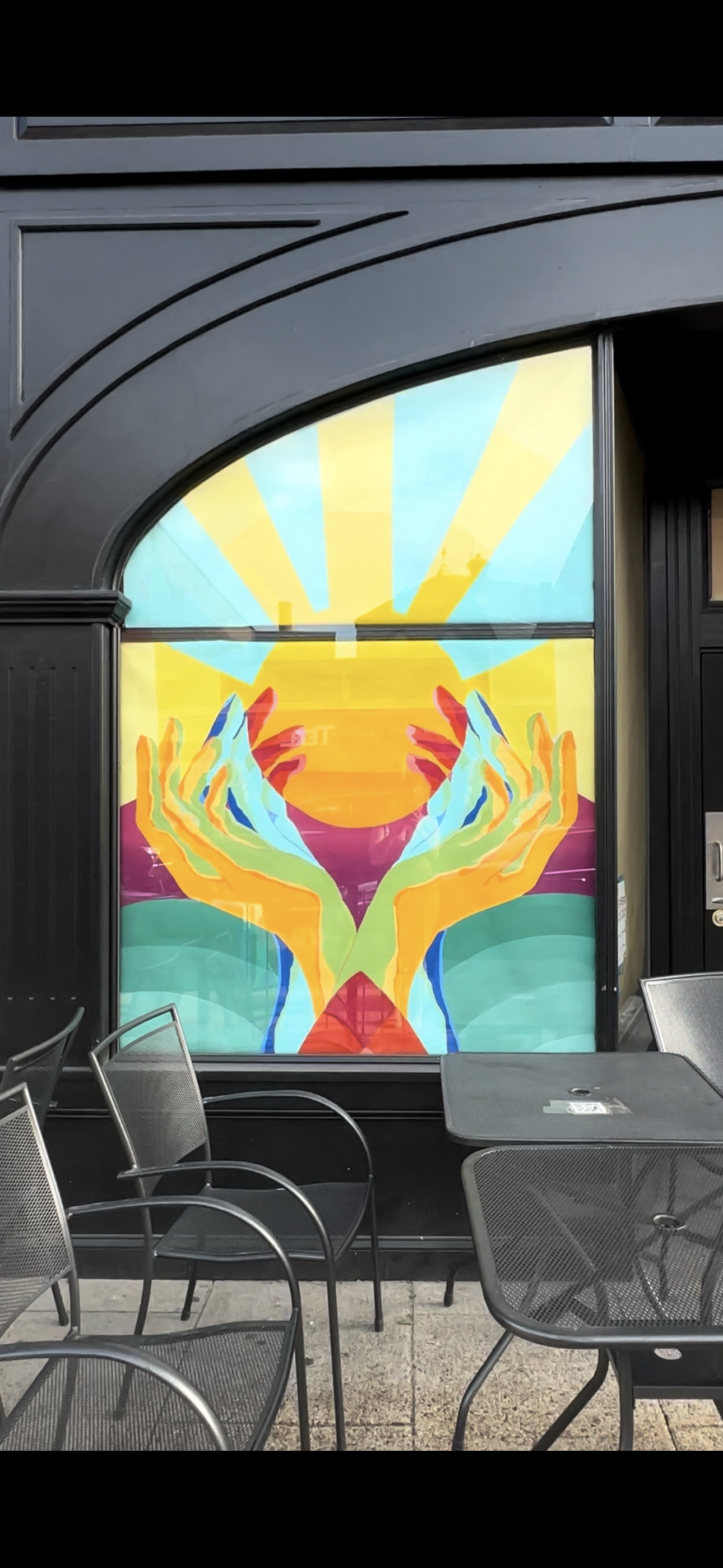 Colorful mural in a window