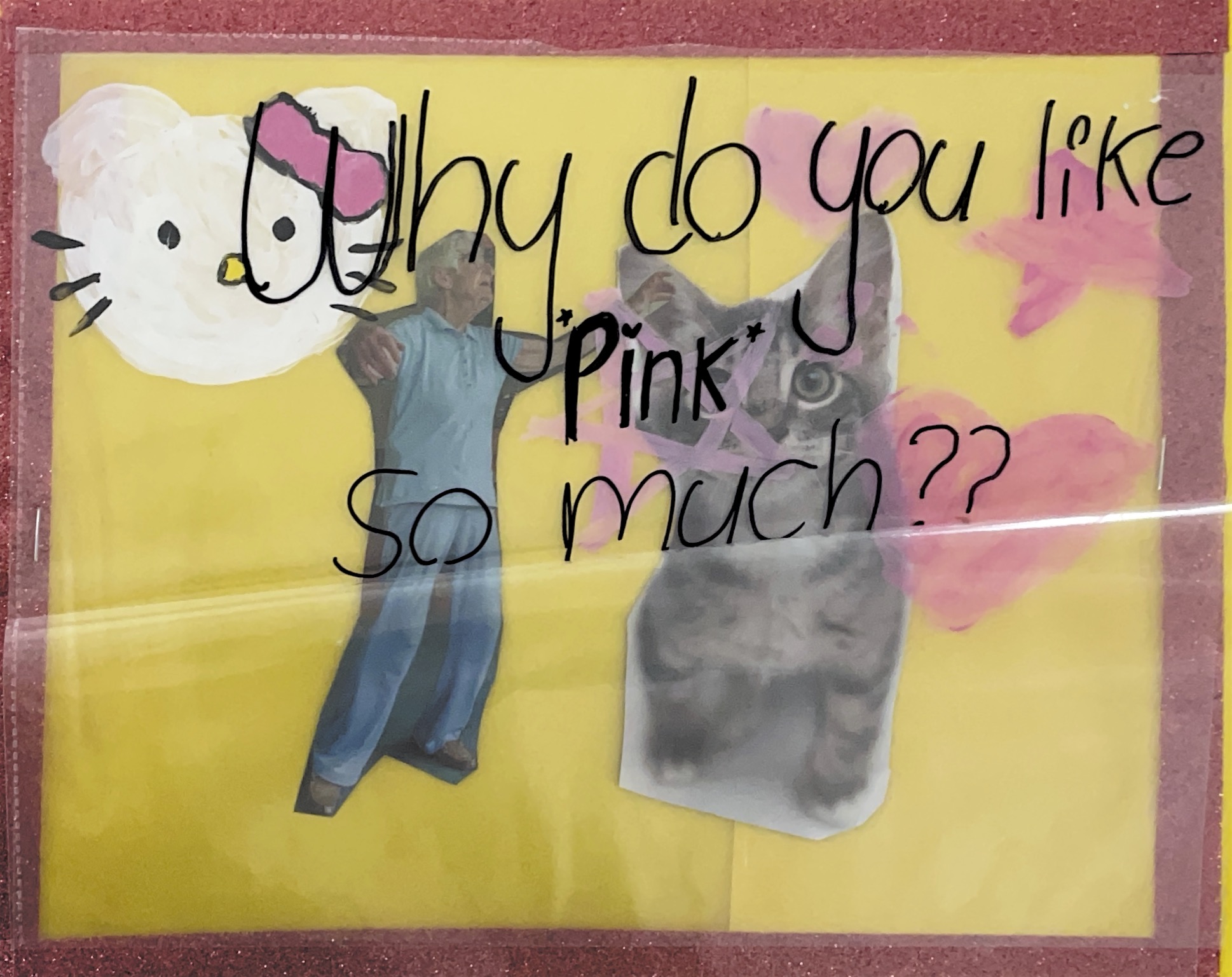 Collage with paper, plastic and picture of cats