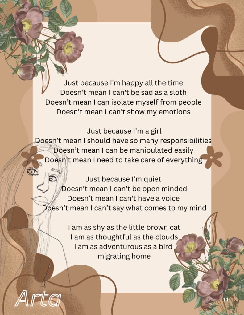 Student poem illustrated with spring flowers