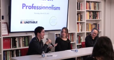 Three teaching artists at a panel on professionalism